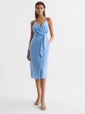 Never worn REISS Esme Linen Side Tie Midi Dress (size 8)